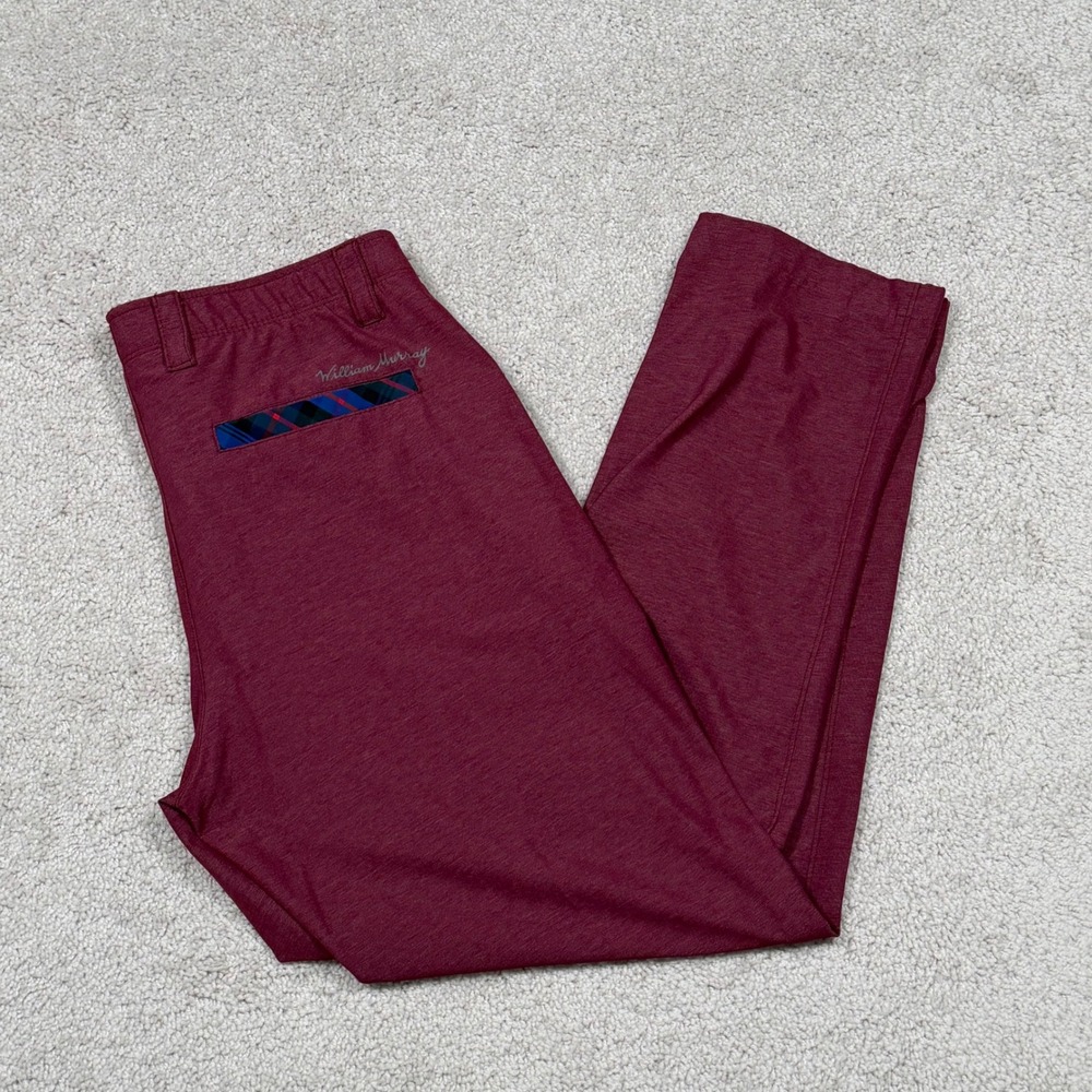 William Murray Mens Straight Fit Golf Pants Burgundy Heathered Plaid Size 32X29